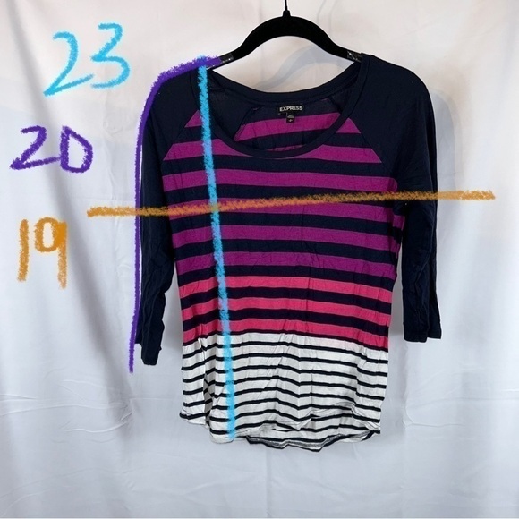 Express Top Striped Quarter Sleeve Pullover Crewneck Color block Casual Shirt - Picture 4 of 8